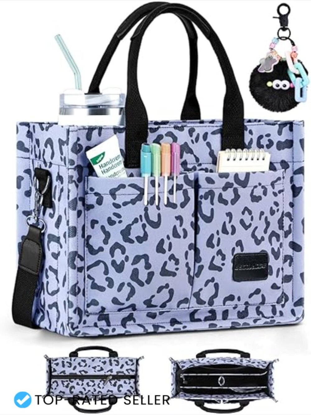 Structured Canvas Tote Bag with Multiple Compartments and Zipper Closure